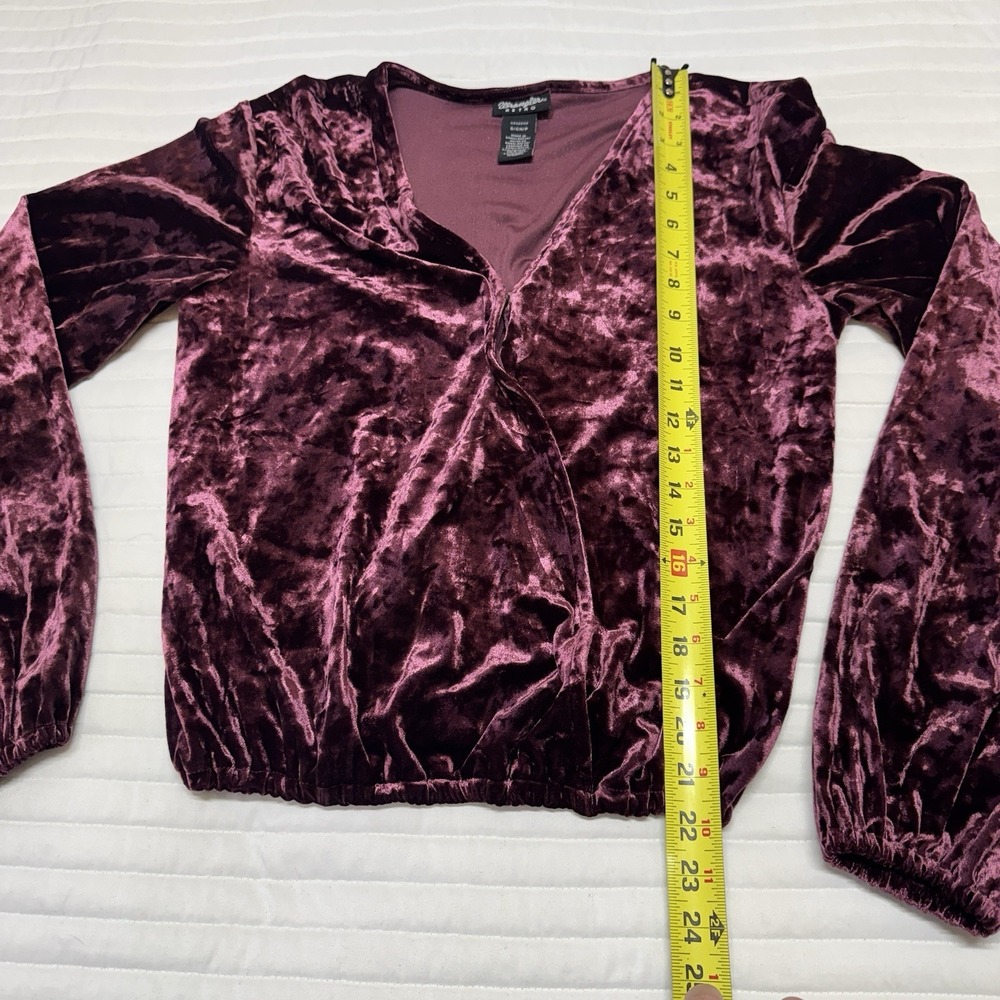 Wrangler Retro Women's Velvet Long Sleeve Cross Front‎ Blouse Burgundy Small - Picture 6 of 7